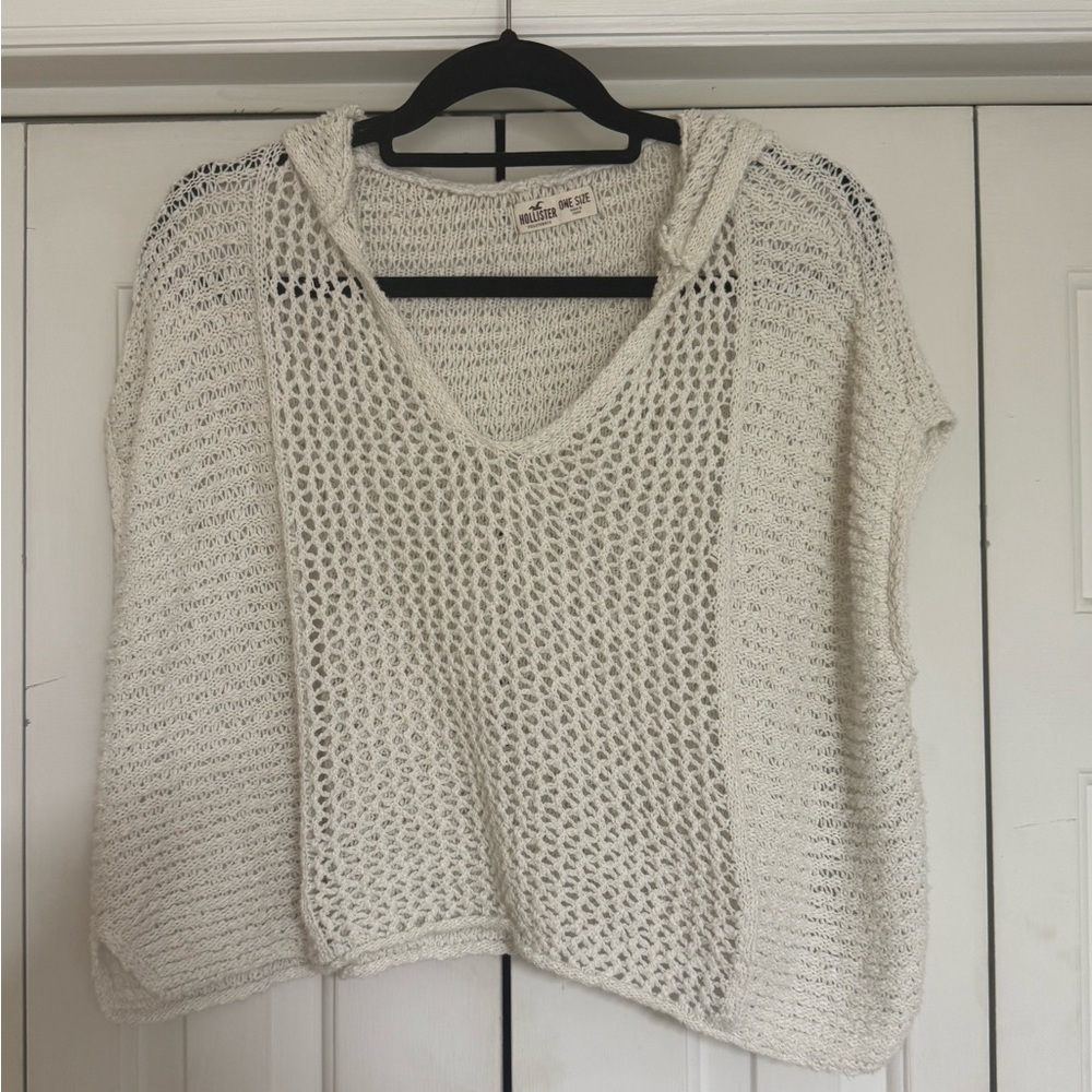 Hollister Women's Knitted White Cotton with Acrylic V-Neck Pullover Coverup